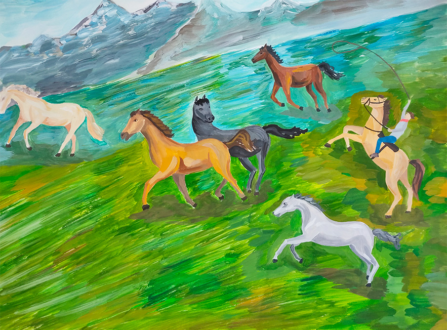 Табунщик с лошадьми (картина). Автор: Татьяна Давыдова
